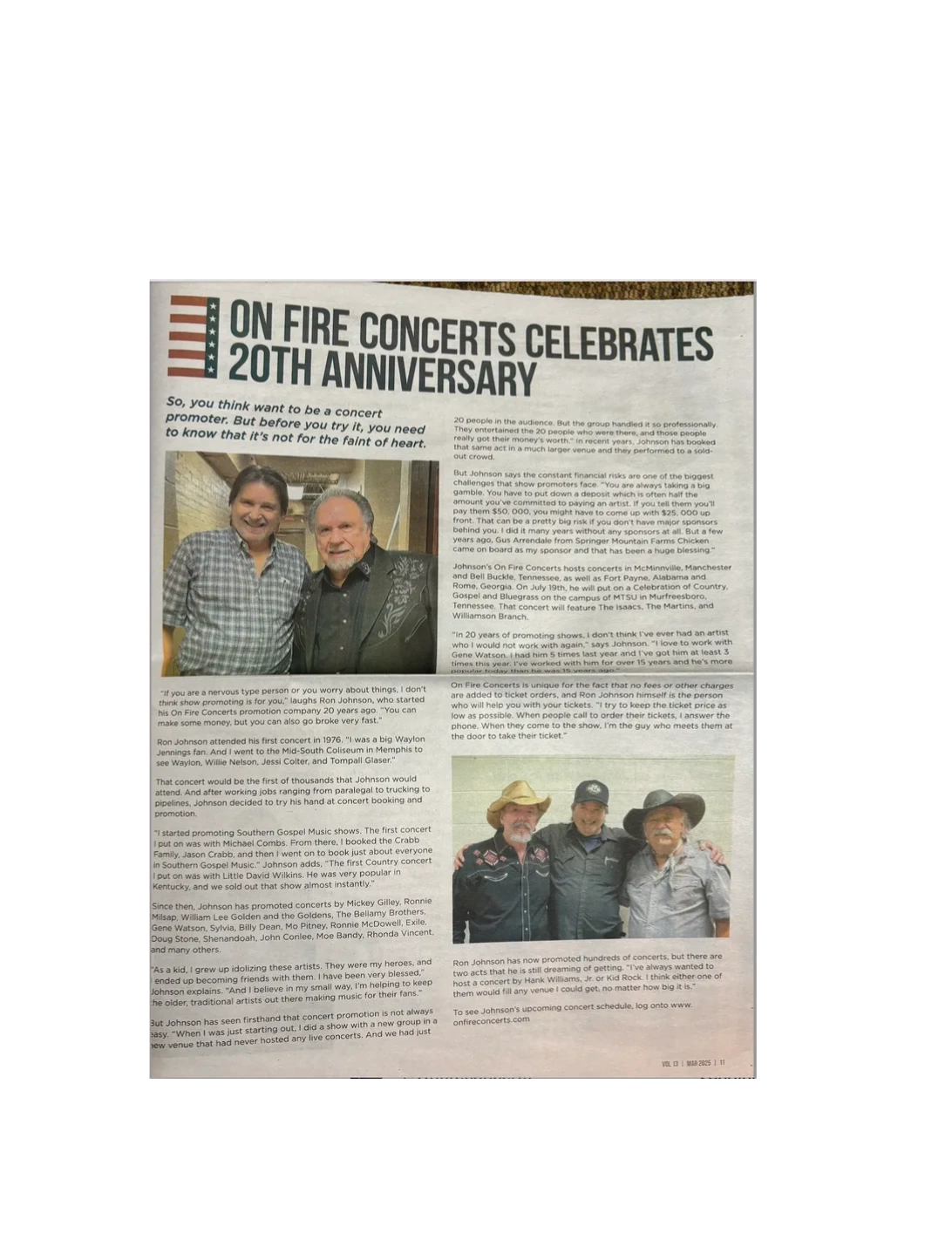 On Fire Concerts 20th Anniversary article